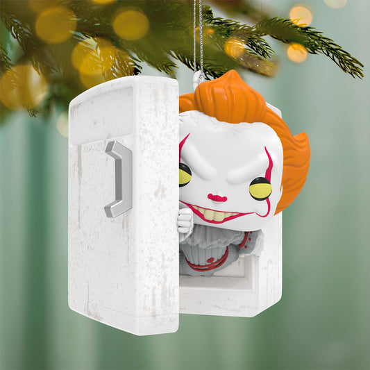 IT Pennywise Funko POP! — 2026 Hallmark Keepsake Christmas Ornament, detailed design, eerie clown emerging from refrigerator, festive decor