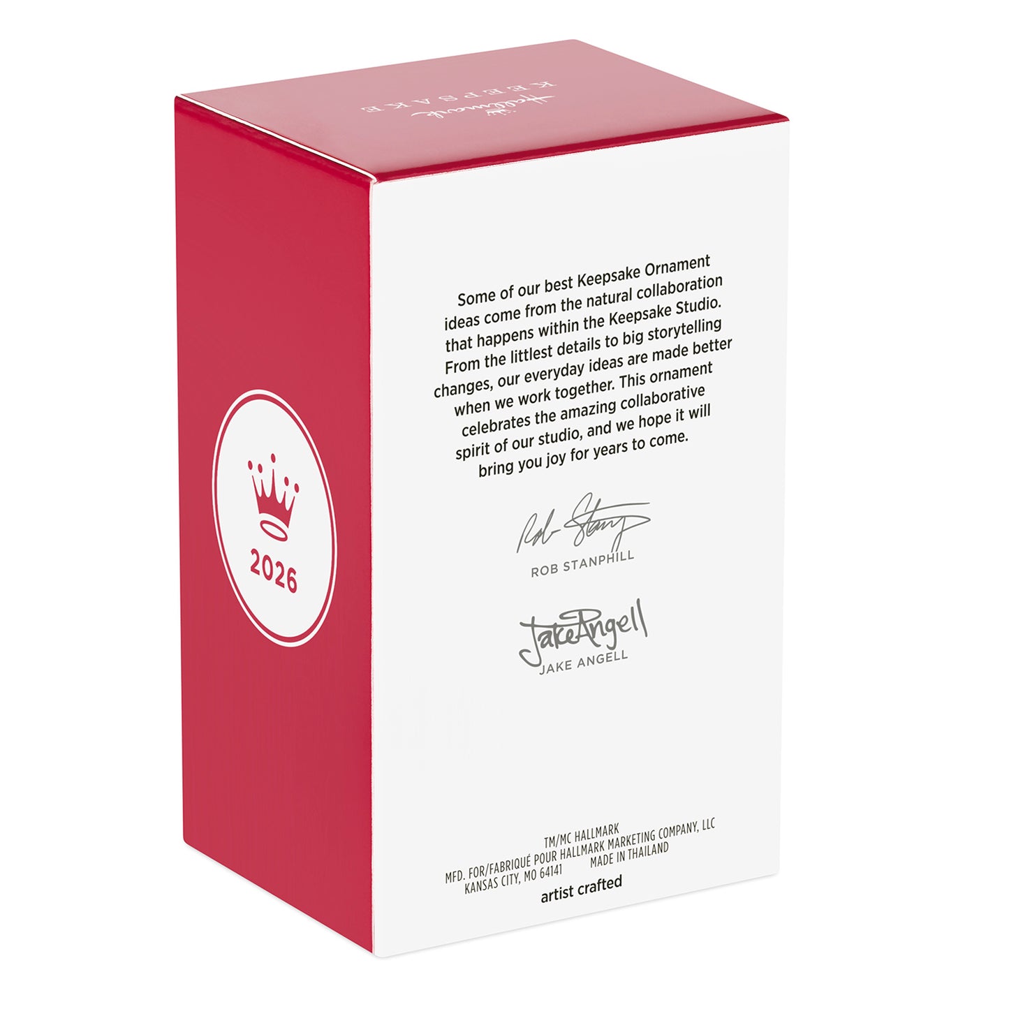 Gremlins Gizmo — 2026 Hallmark Keepsake Christmas Ornament packaging, red box with signature details and year, angled view.