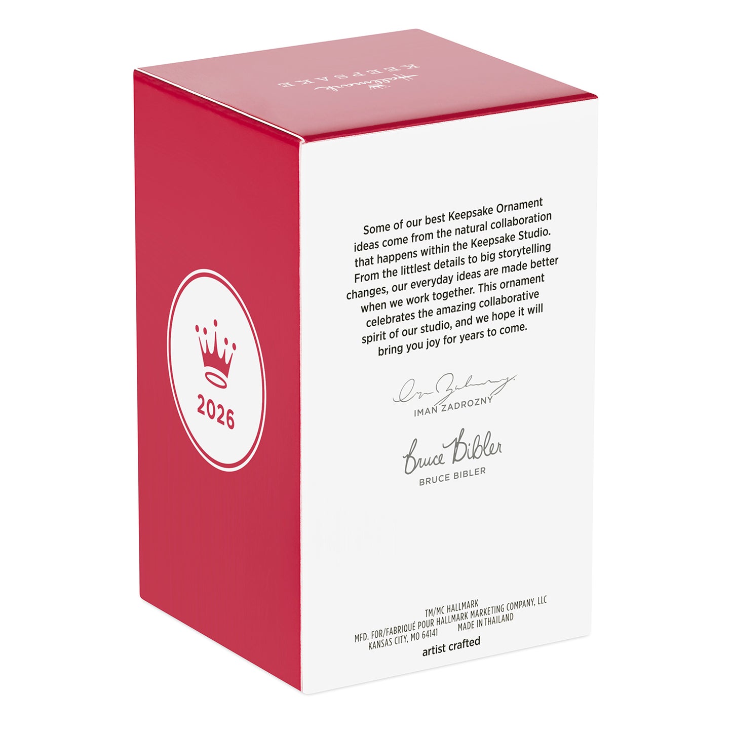 Shrek "Not My Buttons!" — 2026 Hallmark Keepsake Christmas Ornament packaging with logo and artist signatures, side view.