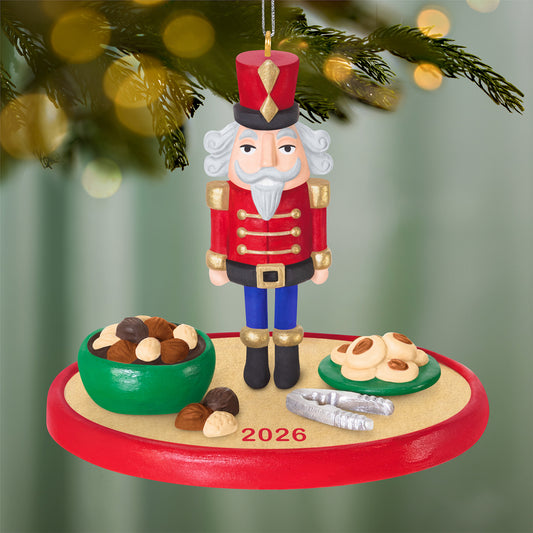 Season's Treatings 2026, 18th in the Series — 2026 Hallmark Keepsake Christmas Ornament featuring a nutcracker soldier on a platter with treats.