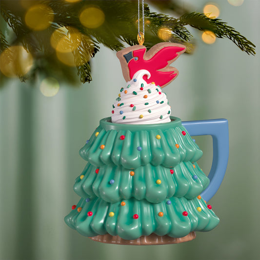 Cup of Cozy, Porcelain, 3rd in the Series — 2026 Hallmark Keepsake Christmas Ornament, hanging Christmas tree mug with whipped topping.
