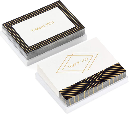 Hallmark Thank You Cards Assortment, Black and Gold Foil (50 Thank You Notes with Envelopes for Weddings, Interviews, and More)