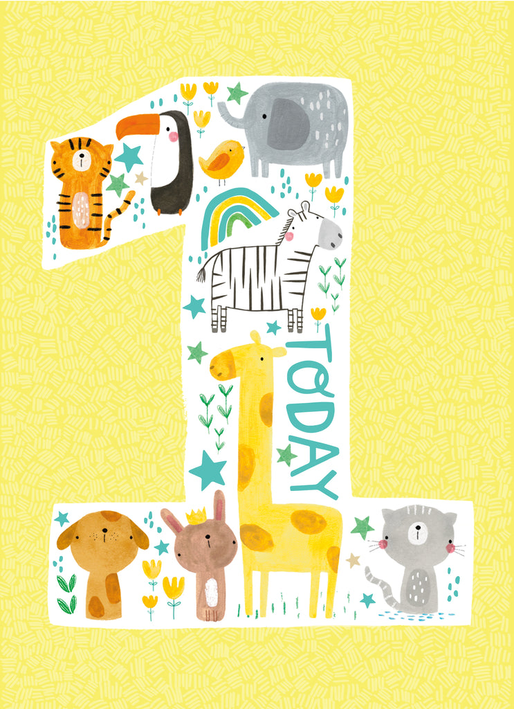 Cute Colourful Illustrated Number 1st Birthday
