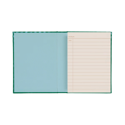 Pardon Me Bookstyle Notepad - 4.5''X6.25'' open view showing blue inner cover and lined ivory pages.