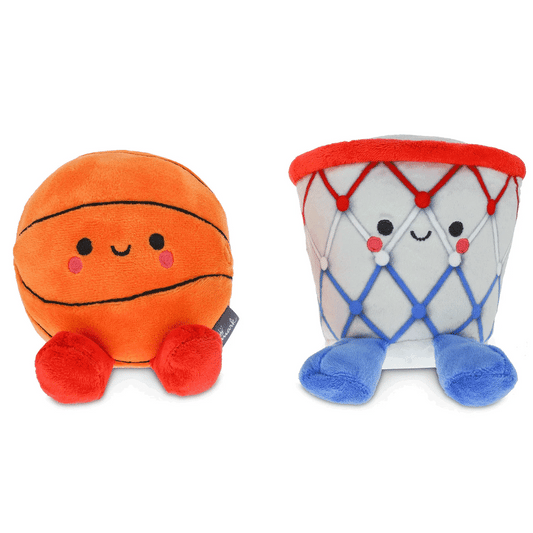 Better Together Basketball and Hoop Magnetic Plush Pair, 6" H in close-up view highlighting cute plush design and colours.