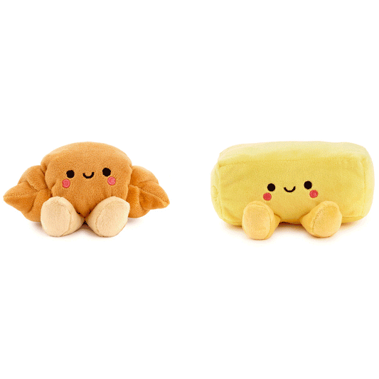 Better Together Croissant and Butter Magnetic Plush Pair, 2.5" with embroidered details and happy expressions.
