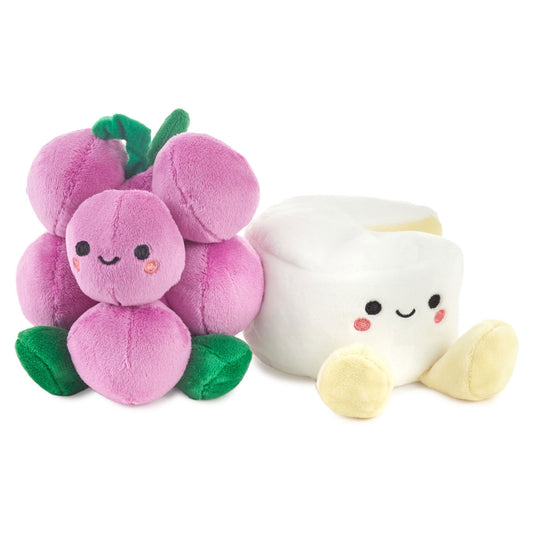 Grapes & Brie, Magnetic Plush Pair - Better Together, cute plush food characters with embroidered details, angled view
