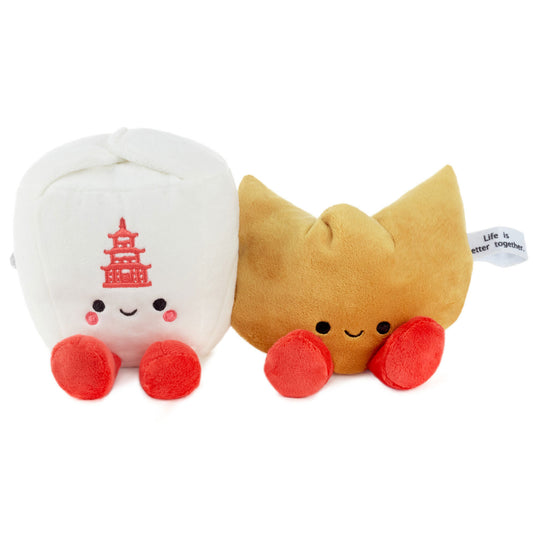 Takeout Box and Fortune Cookie Magnetic Plush - Better Together, soft plush toys with embroidered features, flat lay view