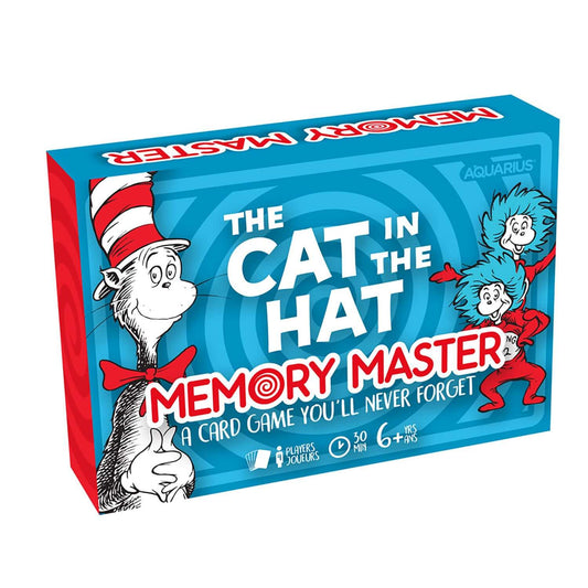 Dr Seuss - The Cat in the Hat Memory Master Card Game packaging featuring vibrant illustrations, suitable for family fun and memory challenges.
