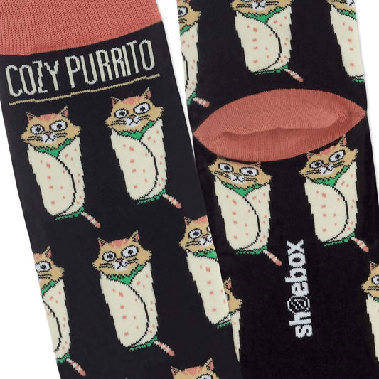 Shoebox Cat Purrito Funny Crew Socks