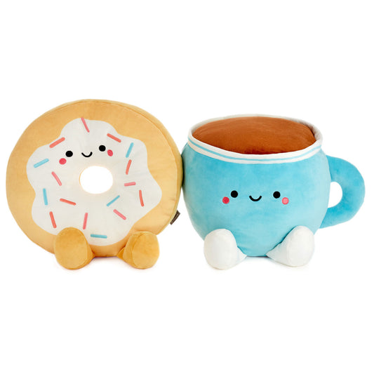 Donut and Coffee Magnetic Plush Pair (Extra Large) - Better Together featuring vibrant colours, smiling characters, and cute details in a flat lay.