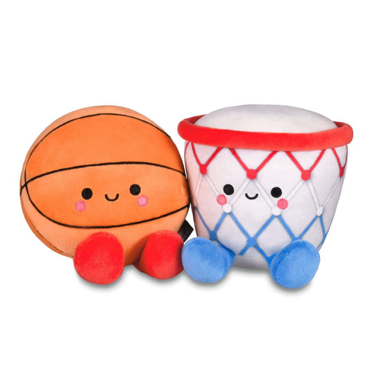 Better Together Basketball and Hoop Magnetic Plush Pair, 6" H, colourful plush characters with stitched faces, front view