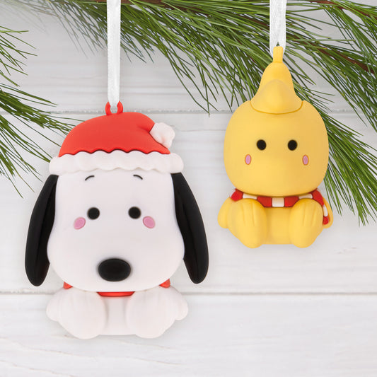 Peanuts® Better Together Holiday Snoopy and Woodstock — Hallmark Christmas Ornament, hanging festive figures in red and yellow, detailed facial features.