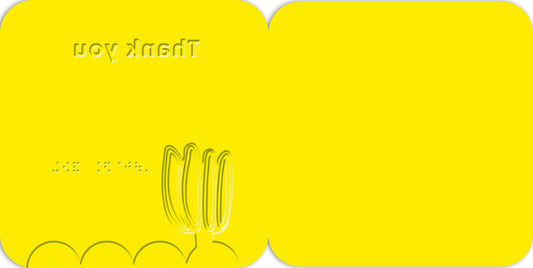 Hallmark x Guide Dogs Braille Greeting Card - Thank You in bright yellow with embossed text and tactile design, featuring a bold message.