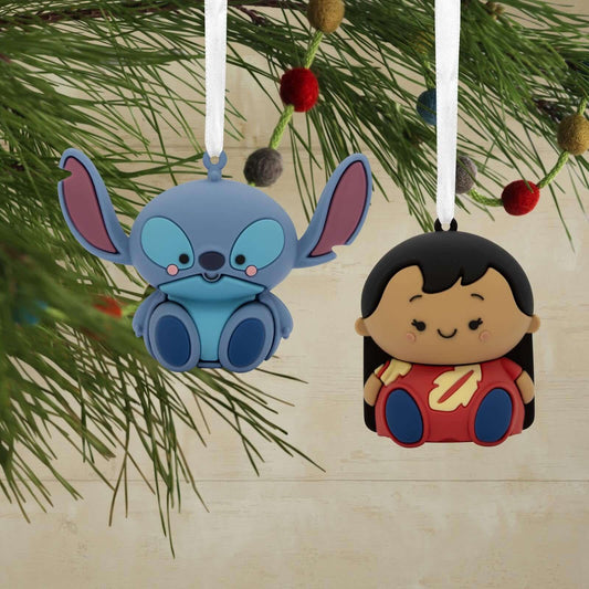Better Together Disney Lilo & Stitch Magnetic, set of 2 - Hallmark Christmas ornament, close up view hanging on tree.