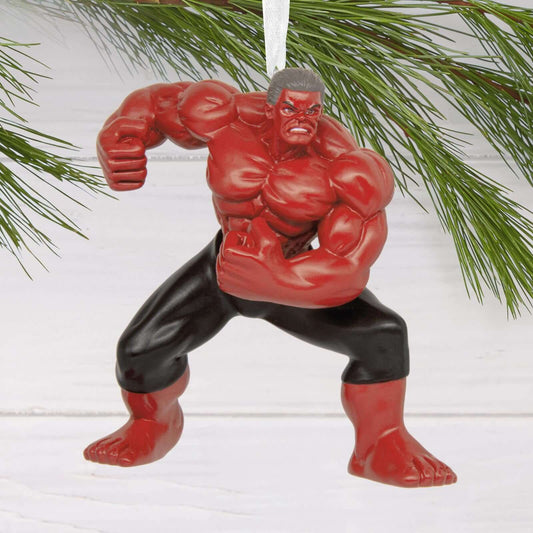 Marvel Studios Captain America: Brave New World Red Hulk - Hallmark Christmas Ornament, dynamic design in vibrant red and black with fierce pose, hanging from a pine branch.