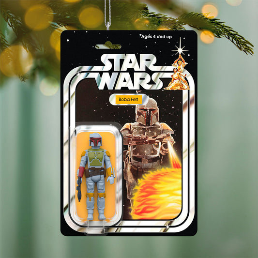 Star Wars™ Boba Fett™ Vintage Figure — 2026 Hallmark Keepsake Christmas Ornament in packaging with bright graphics and character backdrop.
