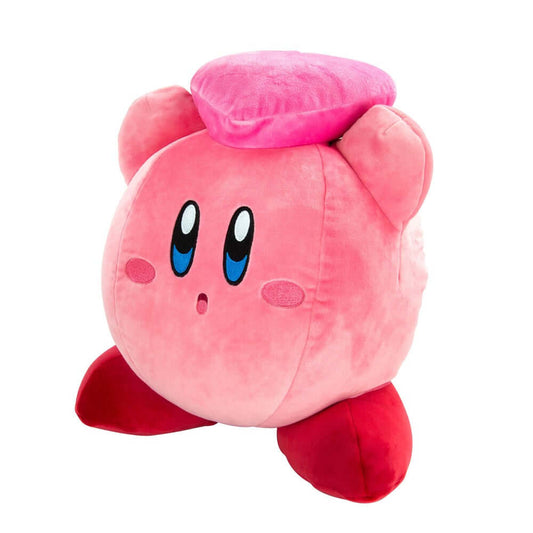 Kirby Heart Mega Mocchi Mocchi plush, super soft, pink colour, showcasing cute facial features from an angled view.