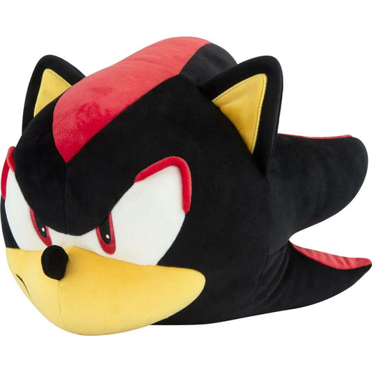 Shadow MEGA Mocchi Mocchi plush toy in a close-up view, featuring black, red, and yellow design with detailed face.