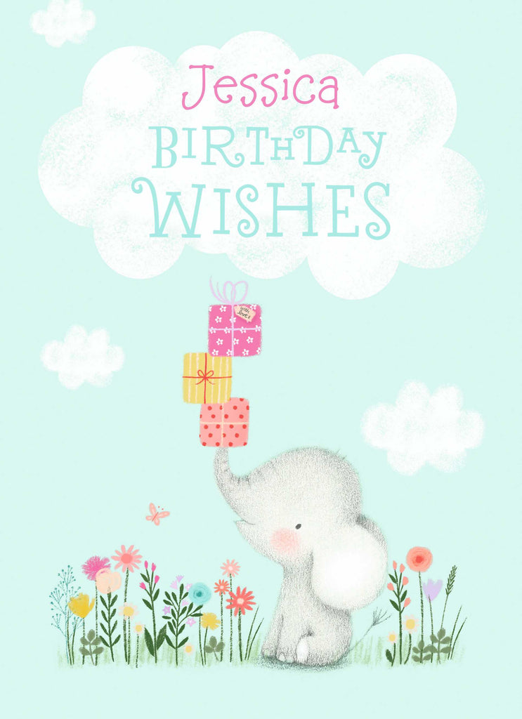 Cute Birthday Editable Baby Elephant Cloud