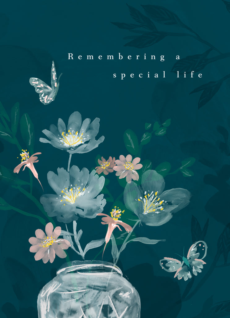 Classic Sympathy Illustrated Vase Flowers Blue