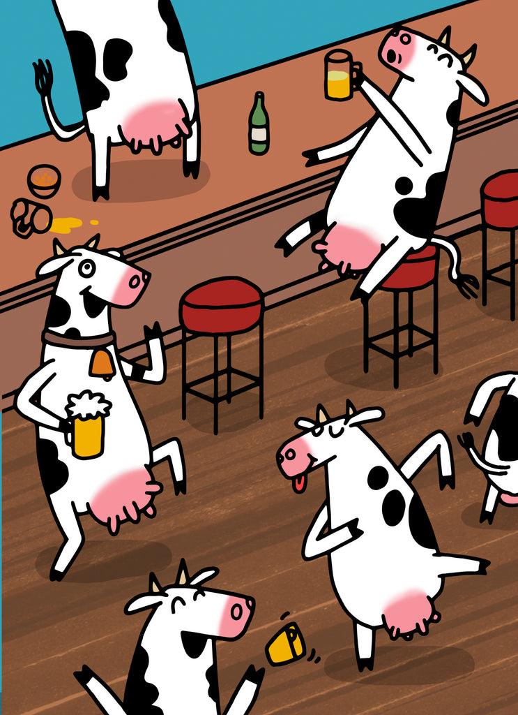 Funny Birthday Cartoon Cows In Bar