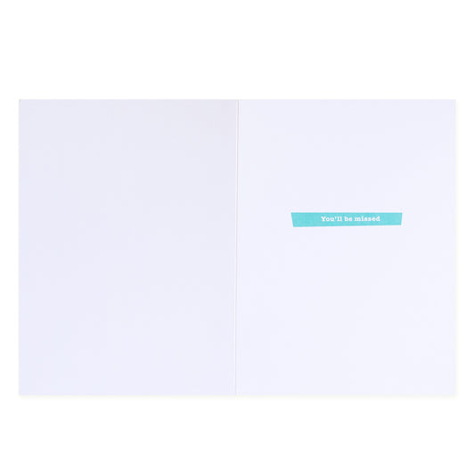 Hallmark Colossal Farewell Greeting Card - Colourful Stripes, interior view showing the message 'You'll be missed' in teal.