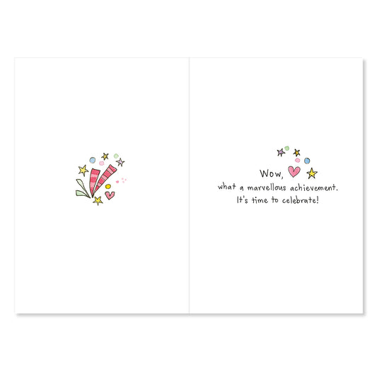 Greeting card with celebratory design and text on a white background