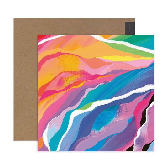 Hallmark x Kasey Rainbow Gallery Blank Greeting Card - Live Bright with colourful abstract design and brown kraft envelope
