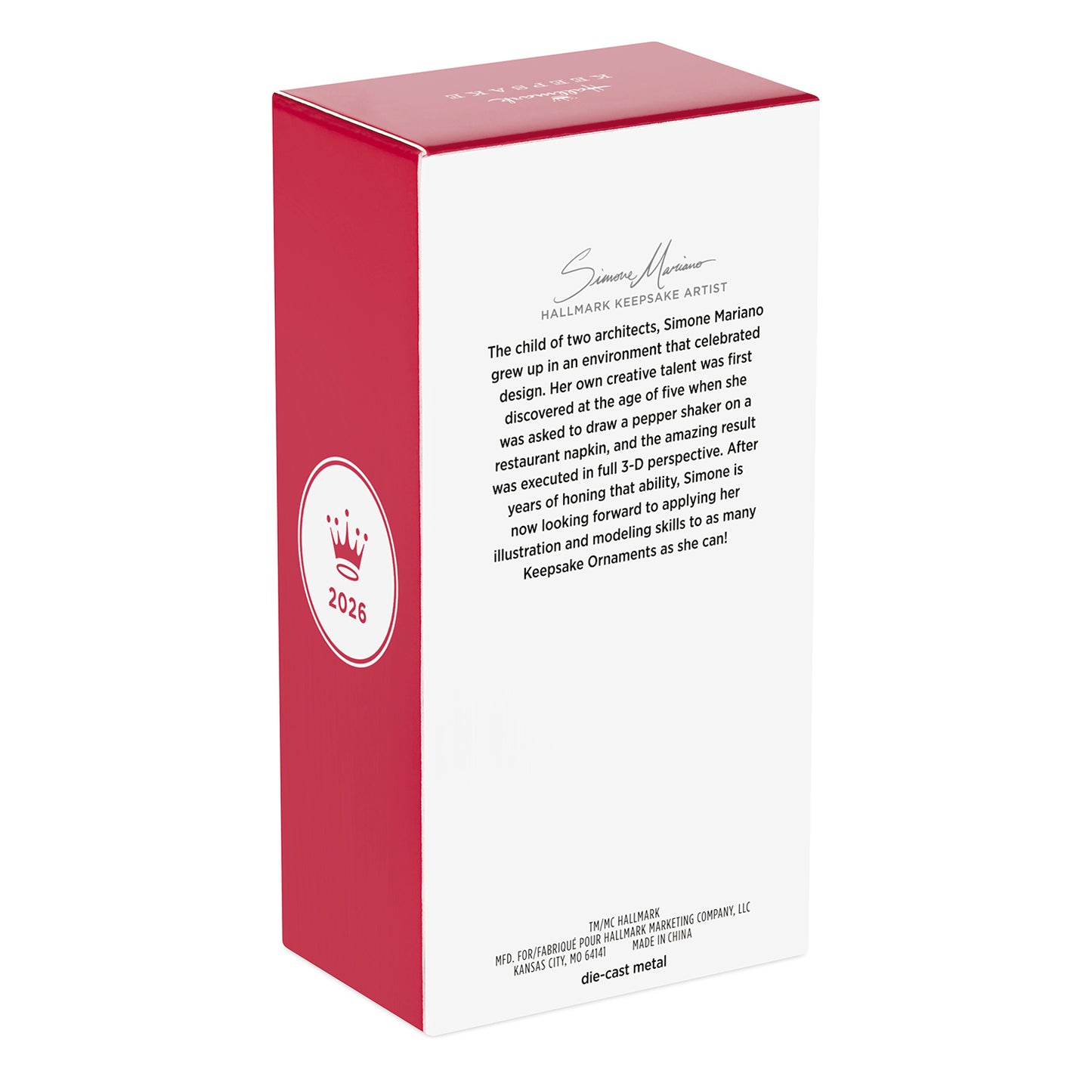 Disney/Pixar Cars 2 15th Anniversary Lightning McQueen, Metal — 2026 Hallmark Keepsake Christmas Ornament box design, back view with artist signature.