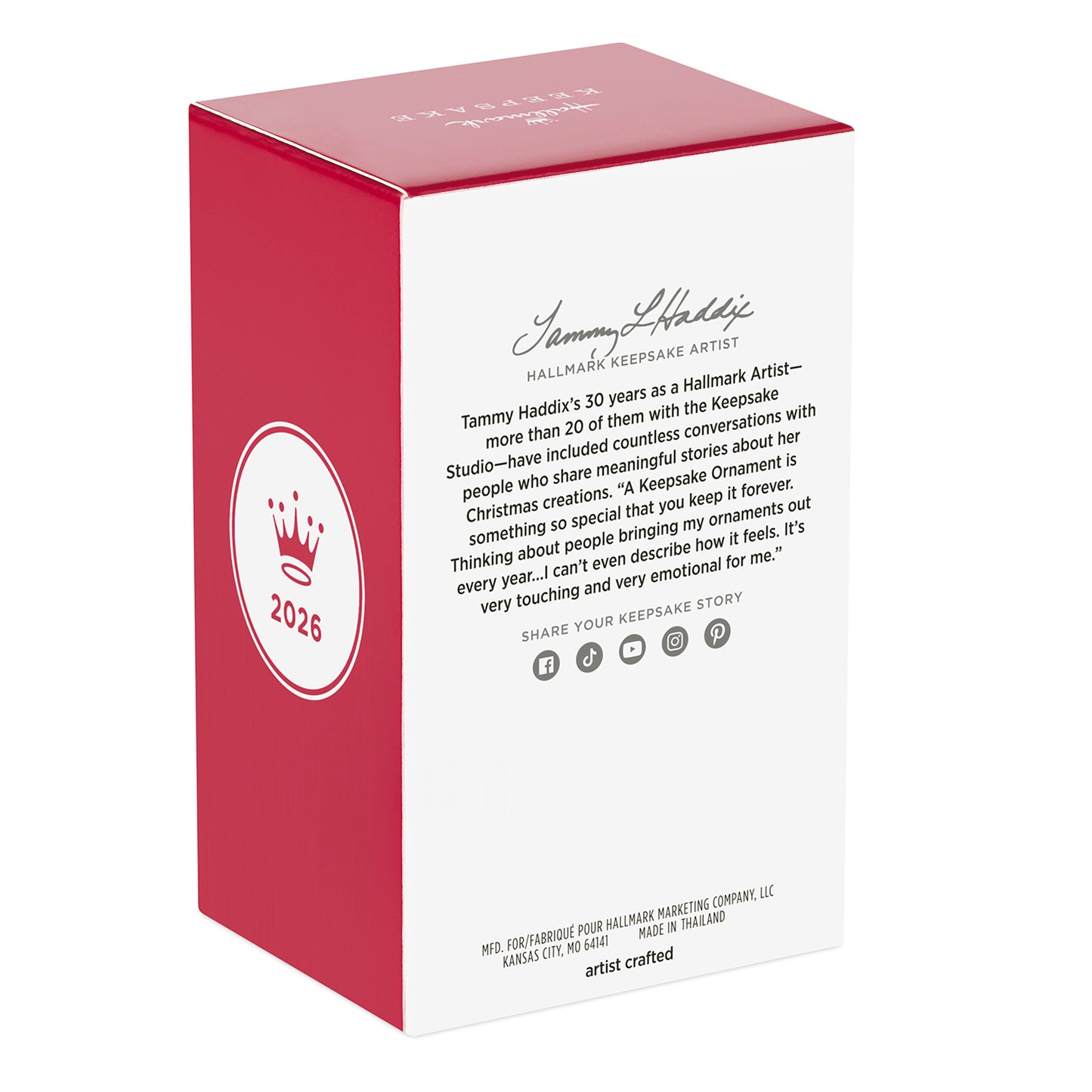 Cute Snow Angel With Bell — 2026 Hallmark Keepsake Christmas Ornament packaging featuring artist details and red box design.