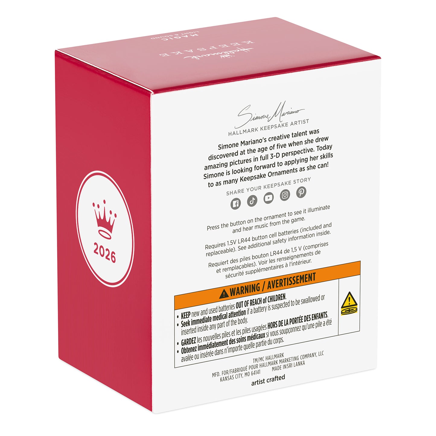 Nintendo The Legend of Zelda™: Tears of the Kingdom Link Musical With Light — 2026 Hallmark Keepsake Christmas Ornament packaging box rear view with artist details and warnings.