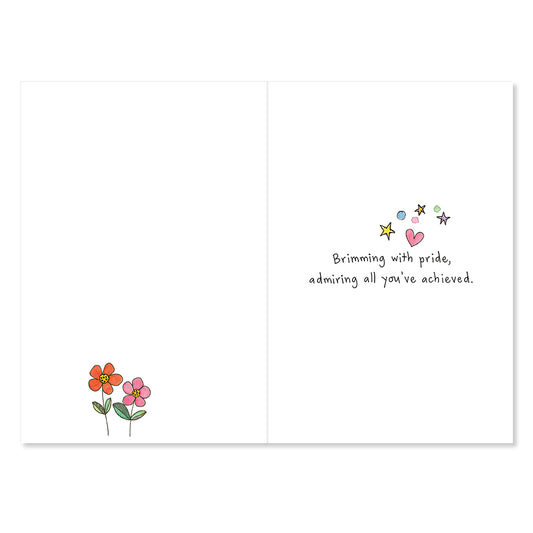 Greeting card with flowers and text on a white background