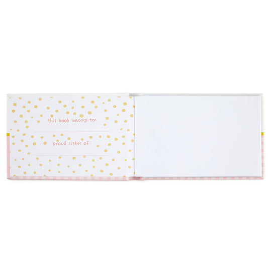 Hallmark Photo Book - Big Sister interior page with pink and gold design for writing sibling details