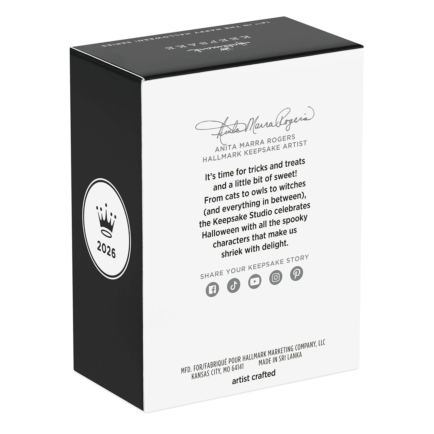 Happy Halloween! — 2026 Hallmark Keepsake Halloween Ornament packaging detail featuring text and logo, artist crafted design.