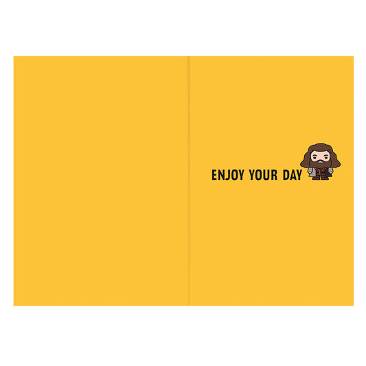 Hallmark Harry Potter Father's Day card - Happy Father's Day from your favourite muggle, inside design features yellow background and character illustration with message.