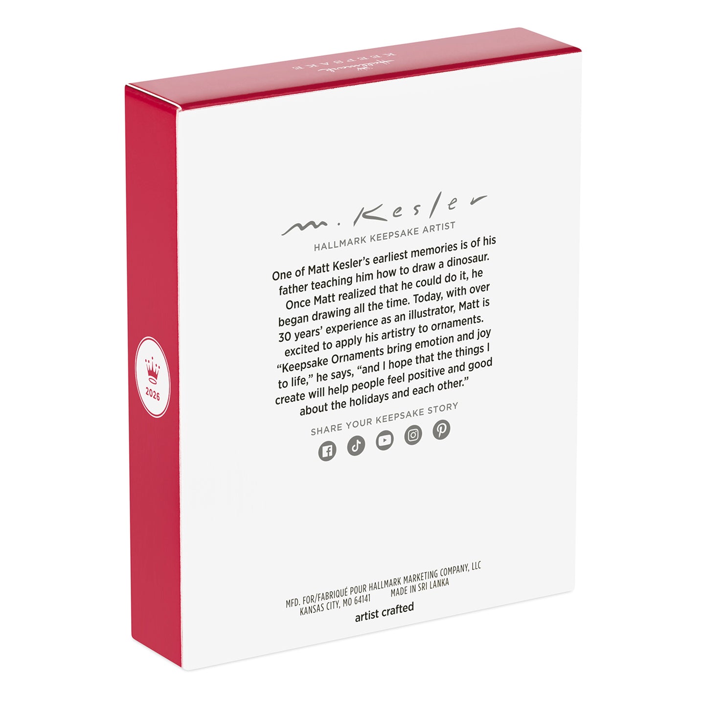 O Fishmas Tree — 2026 Hallmark Keepsake Christmas Ornament box back view featuring artist Matt Kesler's biography and signature.
