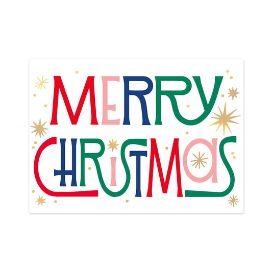 Hallmark Boxed Christmas Cards 10 Pack - Making Memories featuring retro typography in red, green, and pink with gold star illustrations.