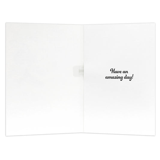 Hallmark Interactive Sound Card - Minnie Mouse showing the inside message 'Have an amazing day!' in elegant font on a blank background.