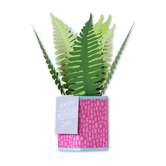 Hallmark Mother's Day Card - Paper Wonder Pop-up Happy Mother's Day featuring a paper fern in a colourful pink vase with card detail.