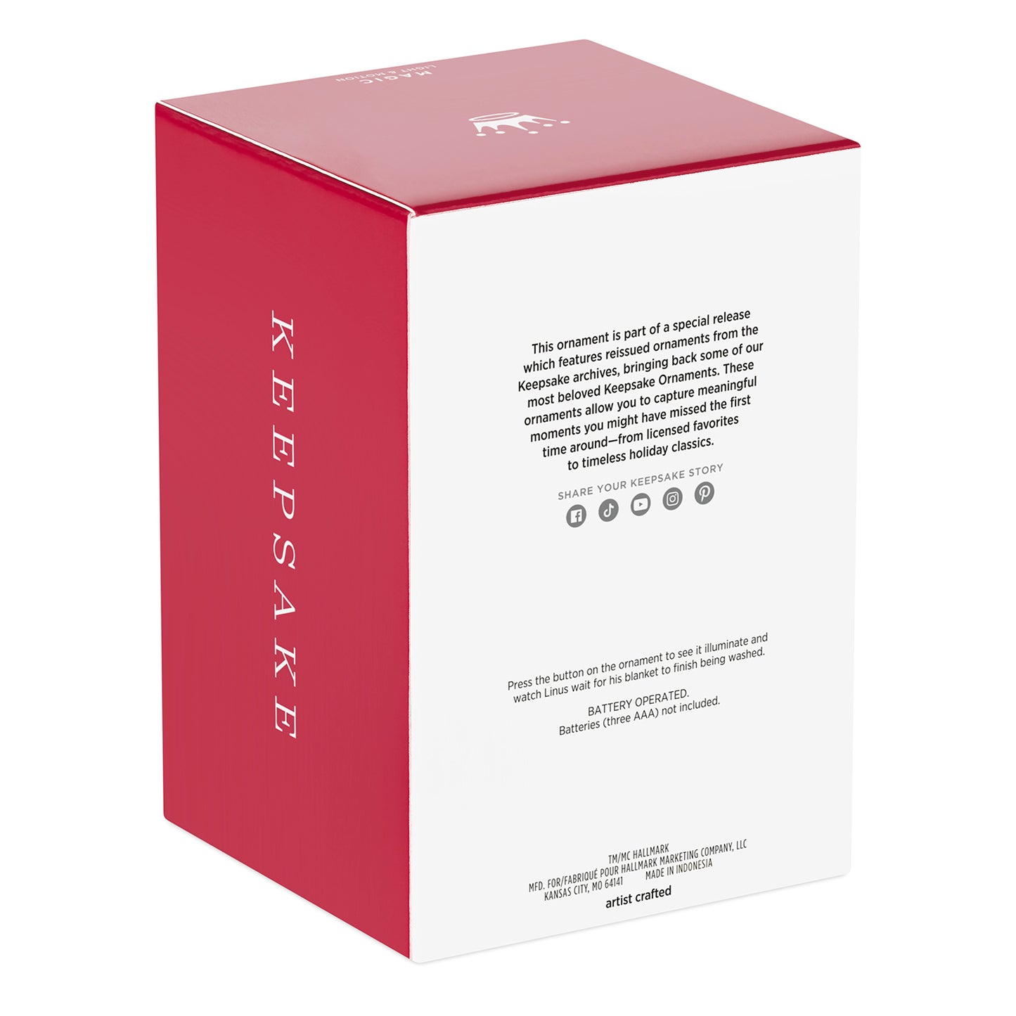 The Peanuts Gang Waiting Game With Light and Motion — 2026 Hallmark Keepsake Christmas Ornament packaging with product details and instructions.