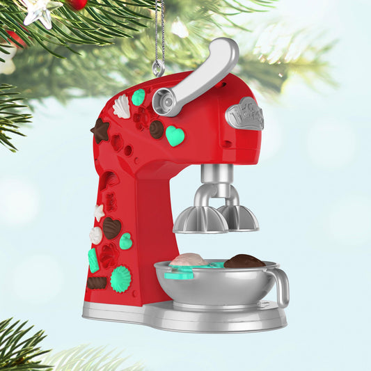 Hasbro® Play-Doh®, Magical Mixer — 2025 Hallmark Keepsake Christmas Ornament in vibrant red with moulded treats, detailed view.