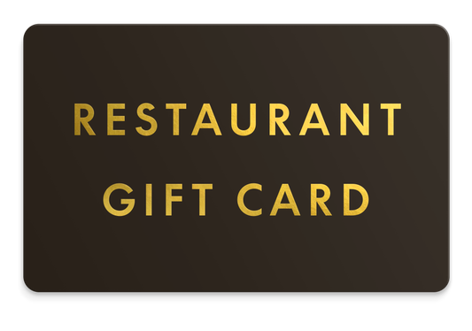 The Restaurant Gift Card front design showcasing gold lettering on a dark background.