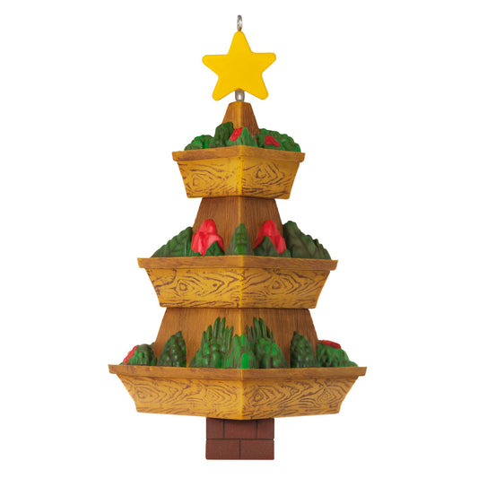 Season's Gardenings — Hallmark Keepsake Christmas Ornament featuring a tiered wooden planter shaped like a Christmas tree with a yellow star.