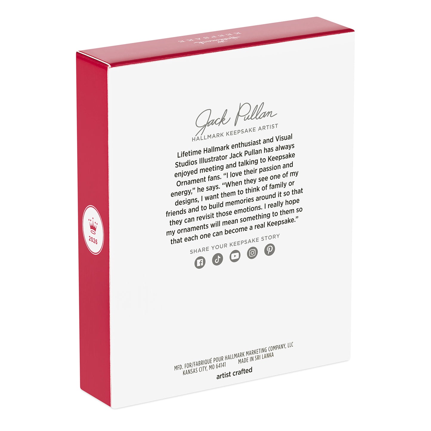 Snow Dog 2026 Photo Frame — 2026 Hallmark Keepsake Christmas Ornament, back view showing artist Jack Pallan's biography and branding detail.