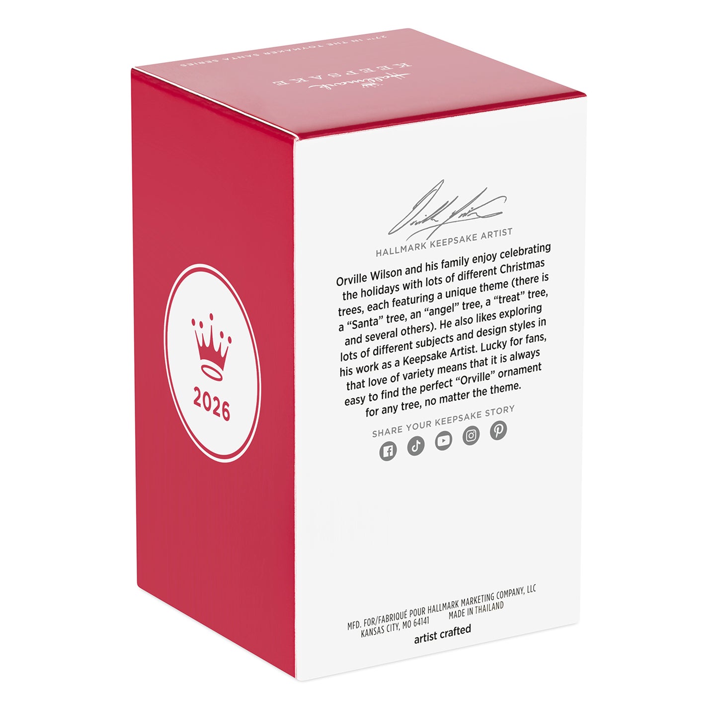 Toymaker Santa, 27th in the Series — 2026 Hallmark Keepsake Christmas Ornament packaging, featuring artist signature and detailed description.