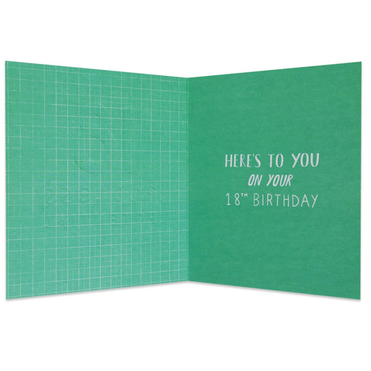 Endless Potential Encouraging 18th Birthday Card inside view showing illustrated grid background and celebratory message.