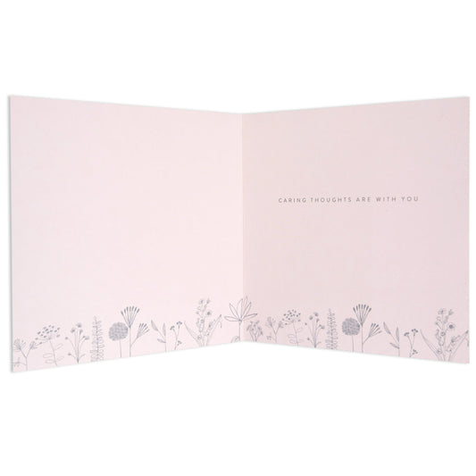 Thinking of Elegant You Sympathy Card interior design features delicate flower illustrations and the message 'Caring thoughts are with you'.
