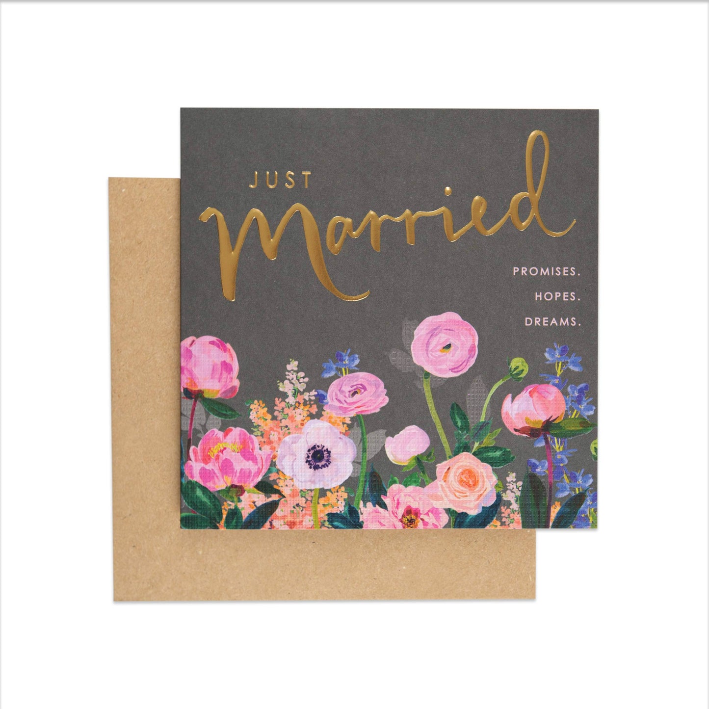 Just Married Floral Wedding Congratulations Card