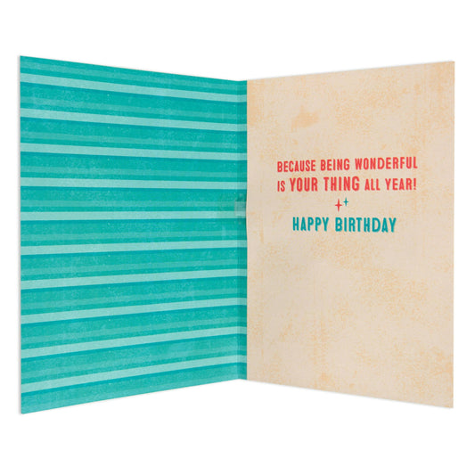 A Day That's Just For You Colourful Interactive Birthday Card interior with teal stripes and birthday message, 21cm x 14.5cm